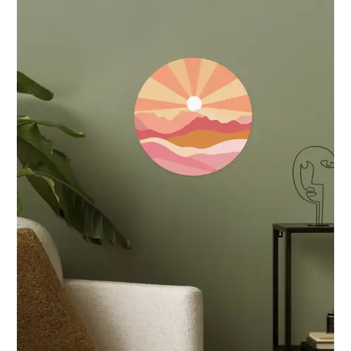 Bergen - Abstract - Zonnestralen - Roze Wandcirkel behangsticker klein -sfeer2