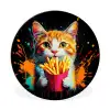 Kat - Eten - Patat - Graffiti - Abstract Wandcirkel aluminium klein -3d