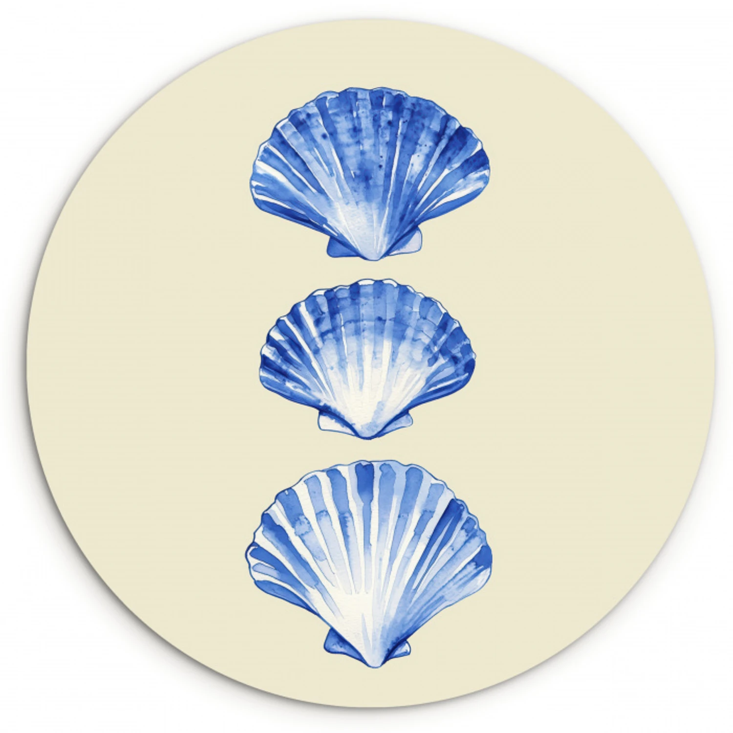 Schelpen - Blauw - Beige Wandcirkel kunststof plaat 5mm dik klein -3d