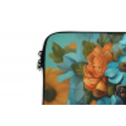 Vrouw - Bloemen - Oranje - Blauw - Modern laptophoes neopreen klein -detail