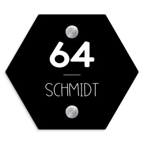 Zwart vlak - Modern Naambord Hexagon klein -3d