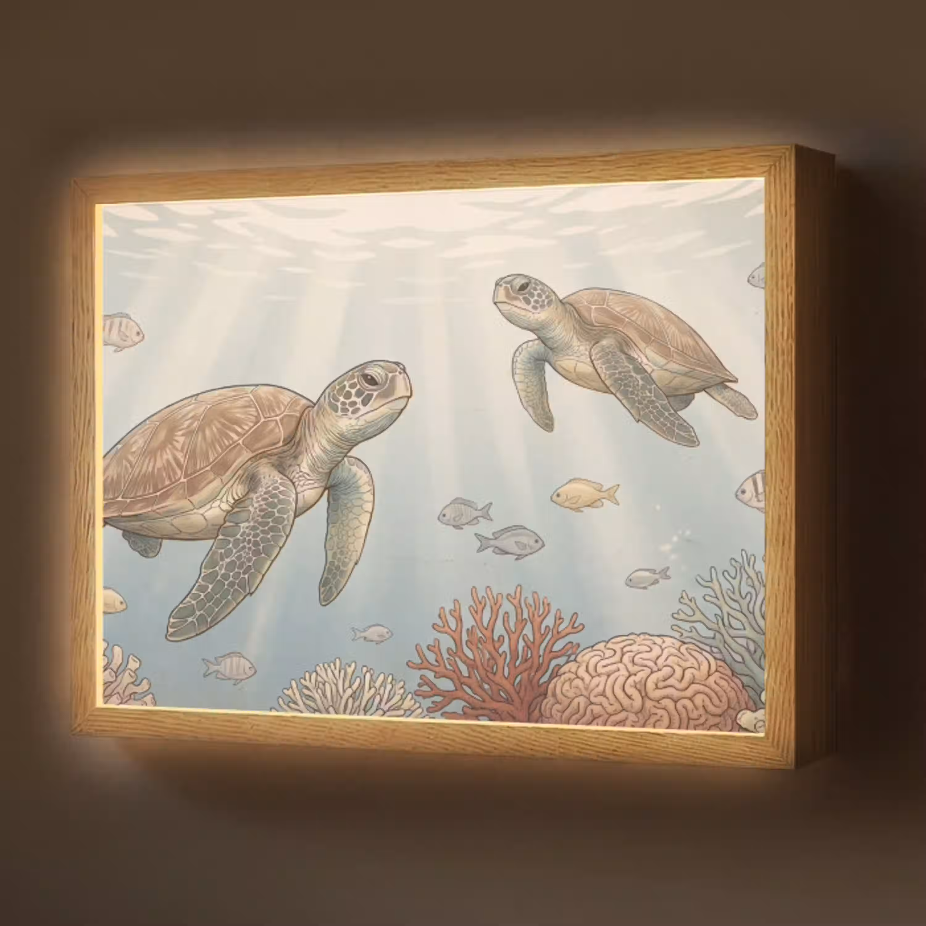 Schildpad - Onderwater - Natuur - Illustratie Light Box met batterij (Wandlamp) middel -z3d_website