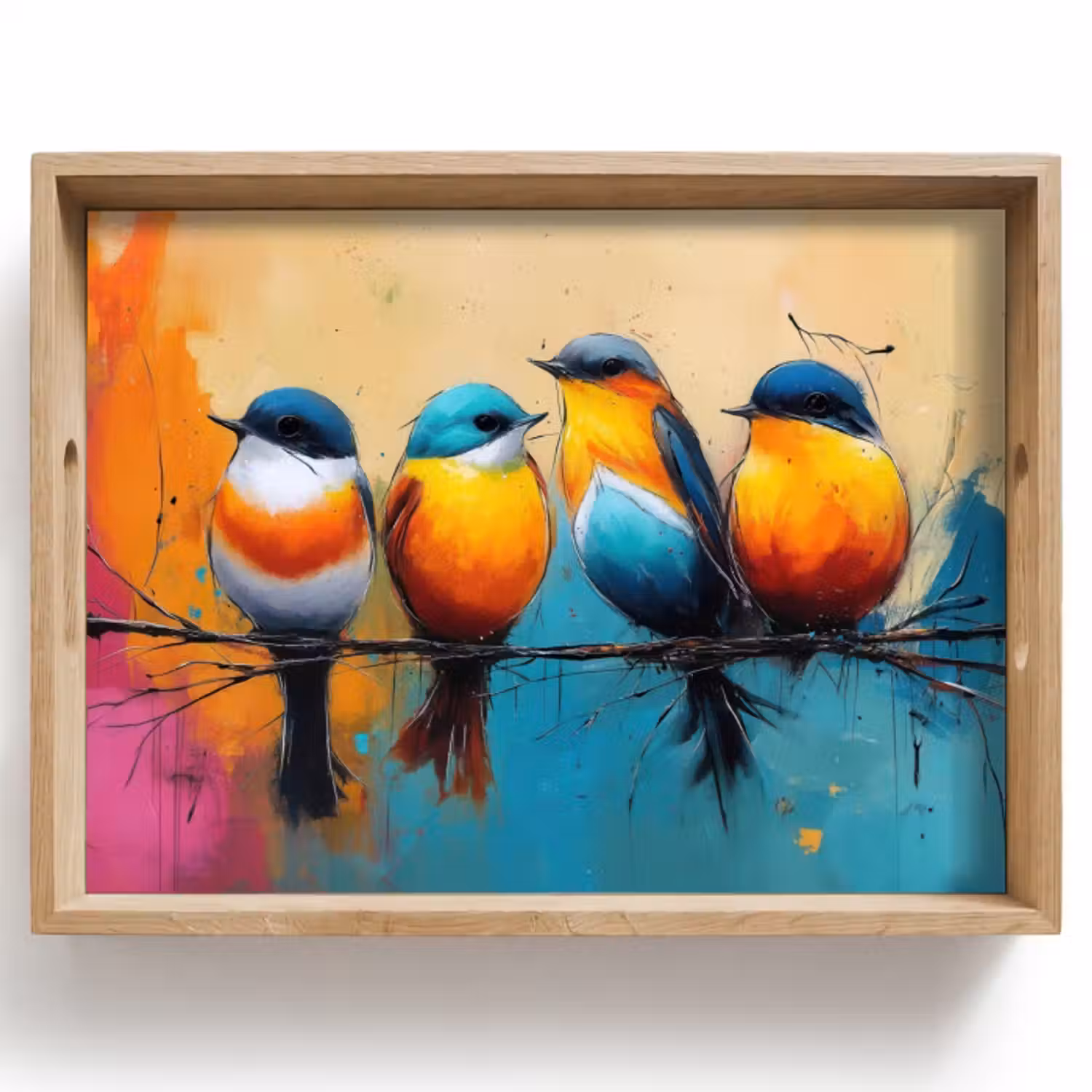 Dienblad - Vogels - Kleurrijk - Tak - Abstract