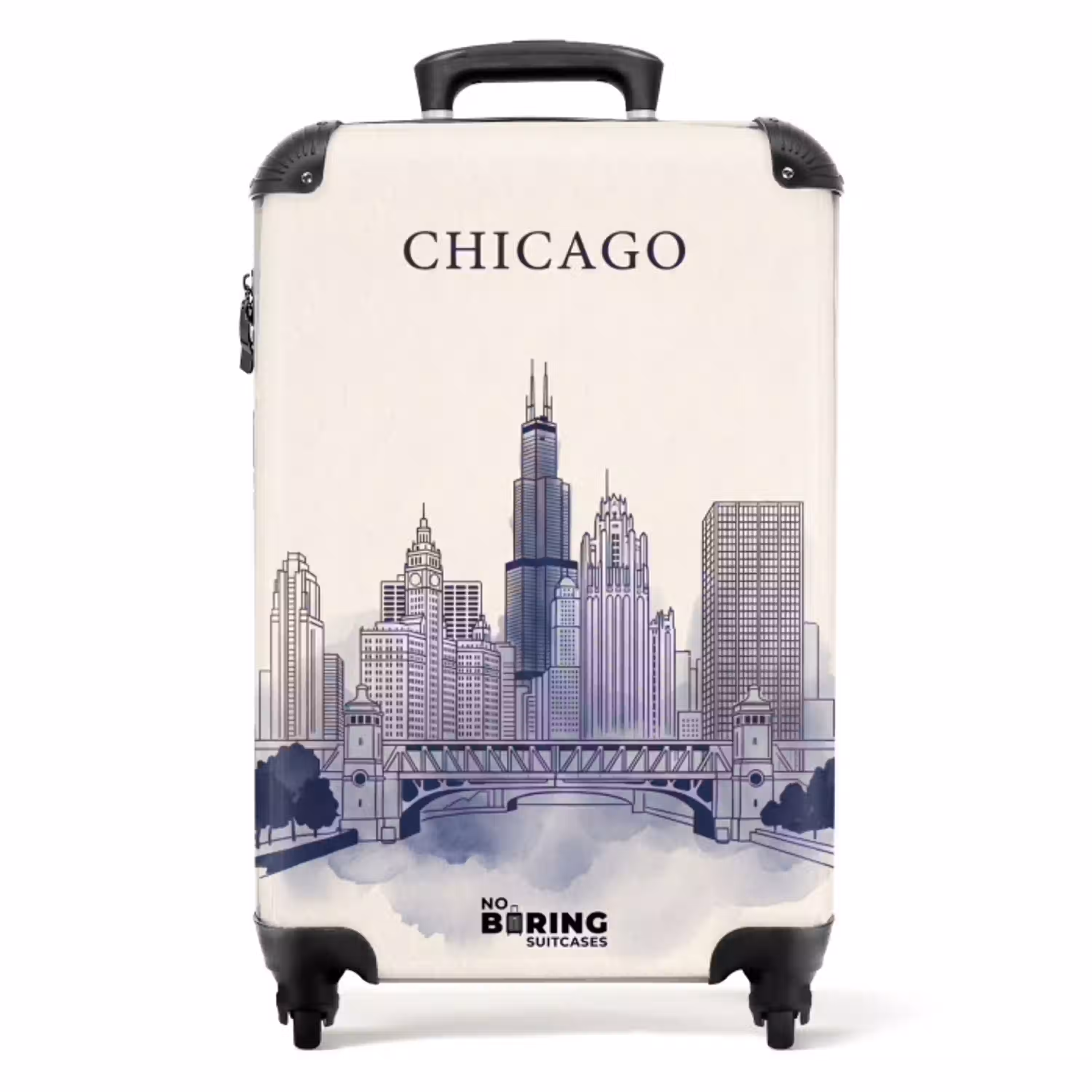 Stad - Skyline - Architectuur - Lijntekening - Blauw NBS - Handbagage koffer - Volwassenen Unisex middel -productfoto_recht