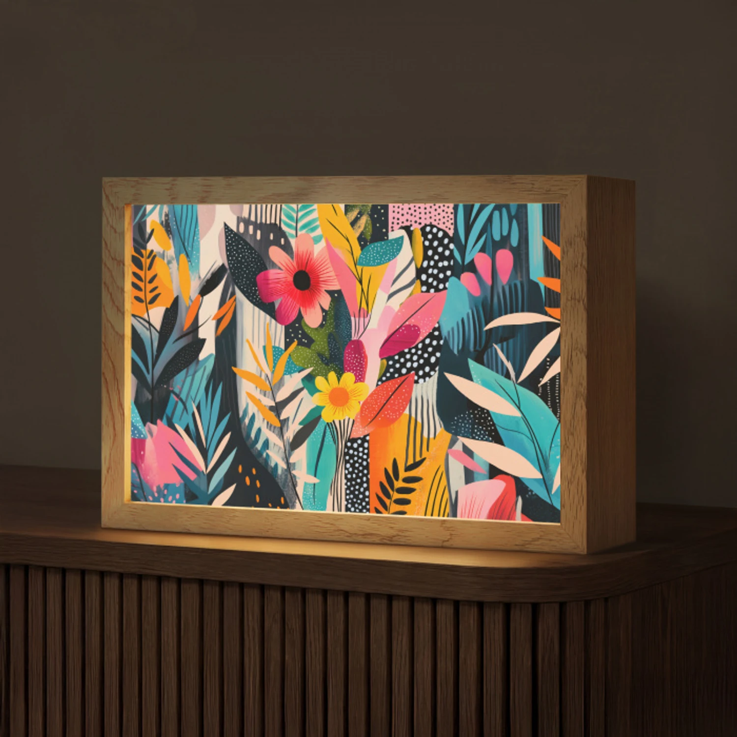 Schilderij - Abstract - Bloemen - Roze Light Box met kabel (Tafellamp) klein -z3d_website