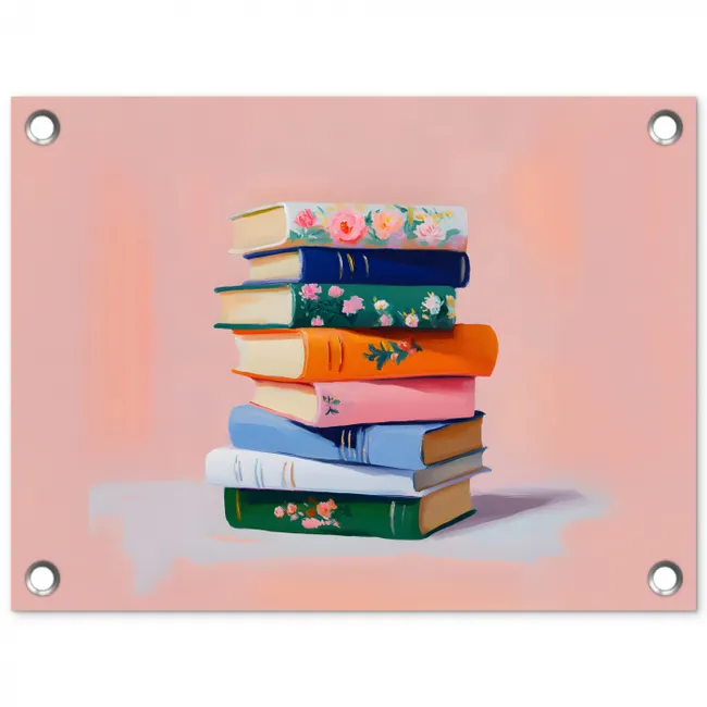 Boeken - Stapel - Kleurrijk tuinposter los doek klein -3d