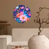 Bloemen - Blauw - Roze Wandcirkel plexiglas klein -sfeer1