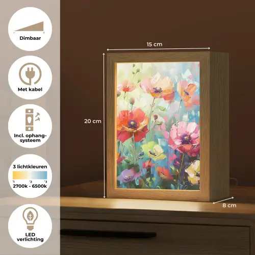 Bloemen - Kleurrijk - Waterverf - Natuur - Zomer Light Box met kabel (Tafellamp) klein -USP_NL