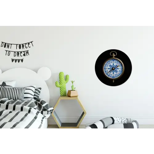 Kompas - Delfts blauw - Zwart Wandcirkel aluminium klein -kinderkamer
