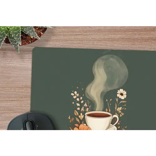 Kop - Bloemen - Groen - Koffie muismat rubber klein -closeup