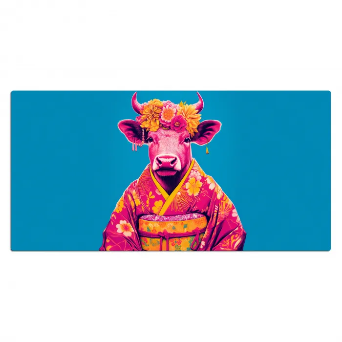 Koe - Bloemenkrans - Oorhangers - Kimono Muismat XXL klein -3d_leeg