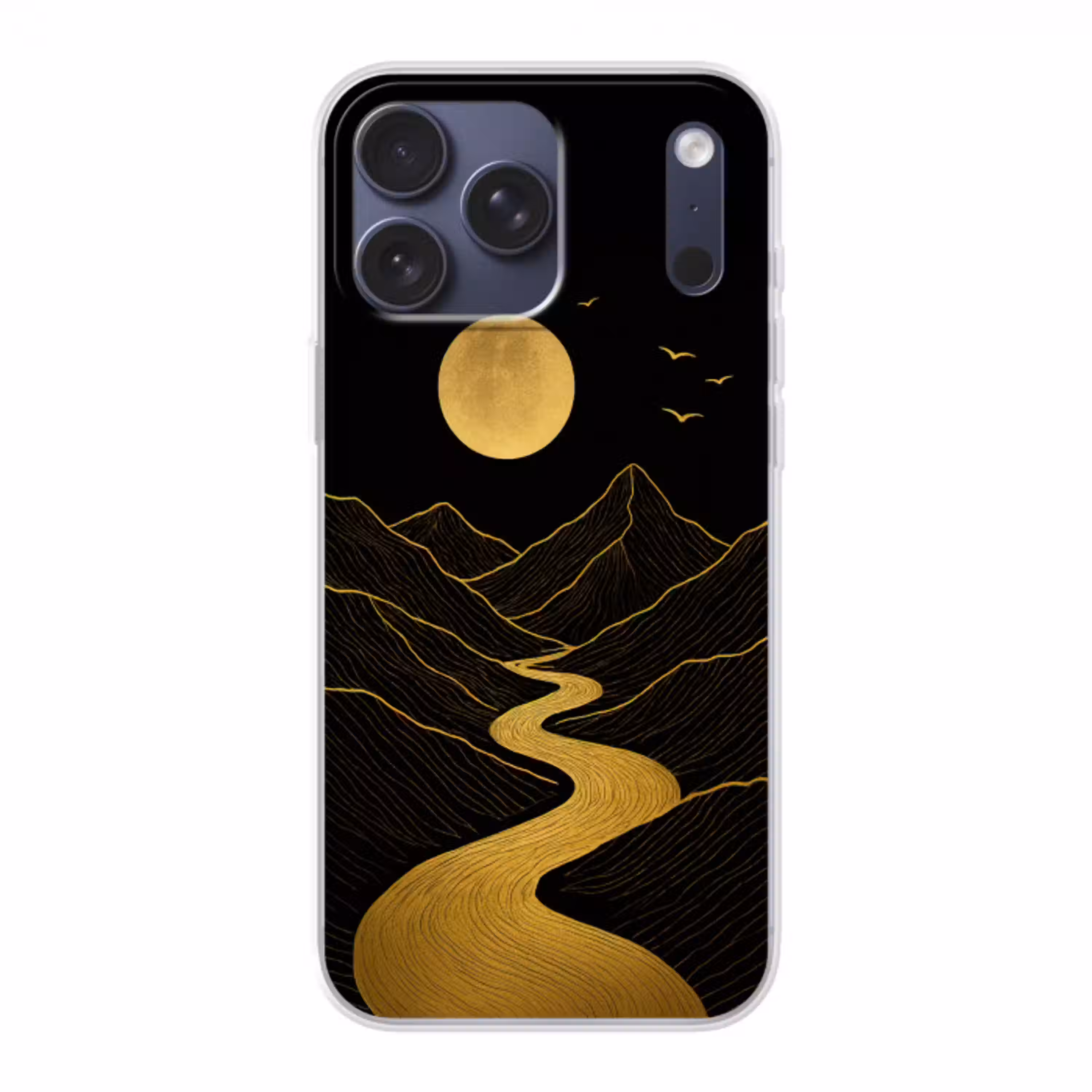 Rivier - Goud - Maan - Vogels Telefoonhoesje iPhone 17 Pro Max klein -3d