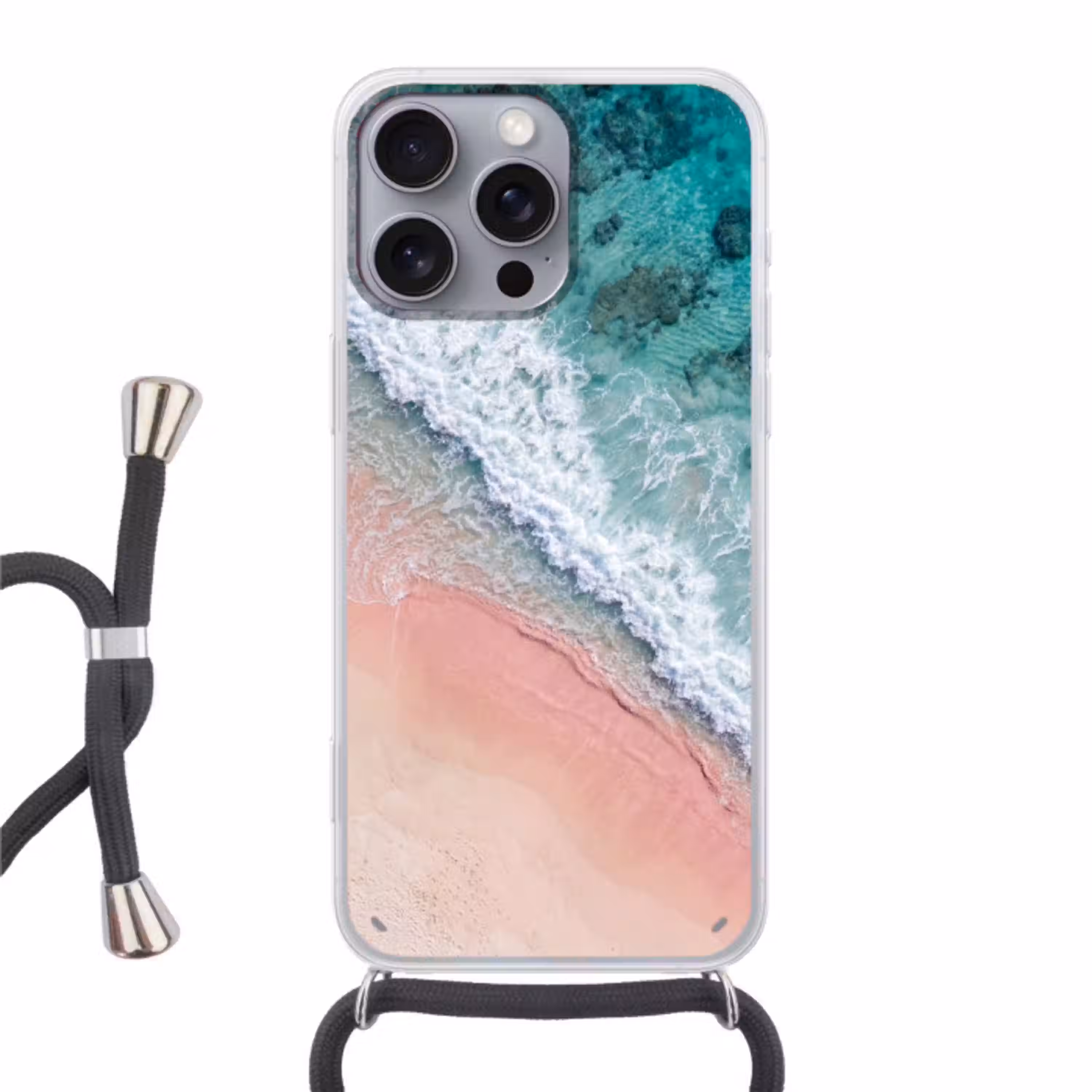 Strand - Oceaan - Golven - Roze Zand - Natuur Hoesje iPhone 16 Pro Max met koord klein -3d