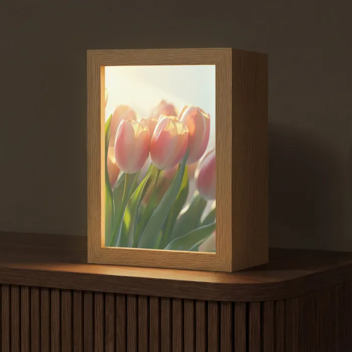 Tulpen - Roze - Zonnestralen Light Box met kabel (Tafellamp) klein -z3d_website