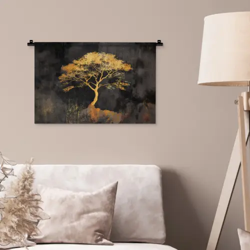 Boom - Schilderij - Goud - Abstract Wandkleed katoen klein -sfeer4