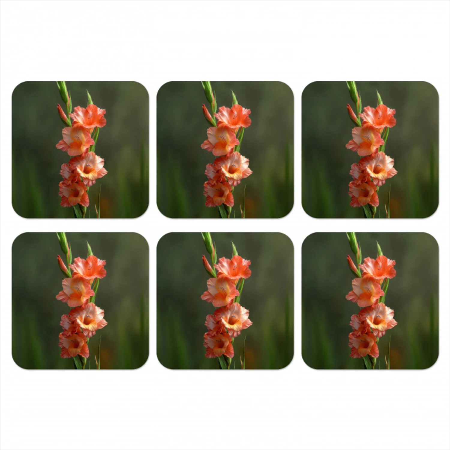 Bloem - Gladiolen - Zalmroze onderzetter kurk middel -3d