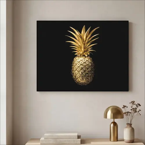 Ananas - Zwart - Goud - Luxe Textielframe - compleet frame klein -sfeer2