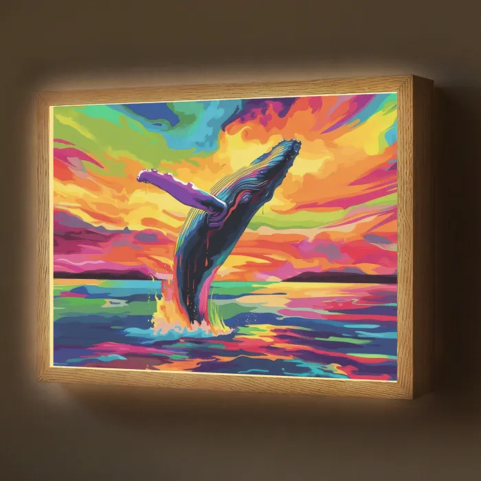 Zonsondergang - Walvis - Geschilderd - Kleurrijk Light Box met batterij (Wandlamp) middel -z3d_website