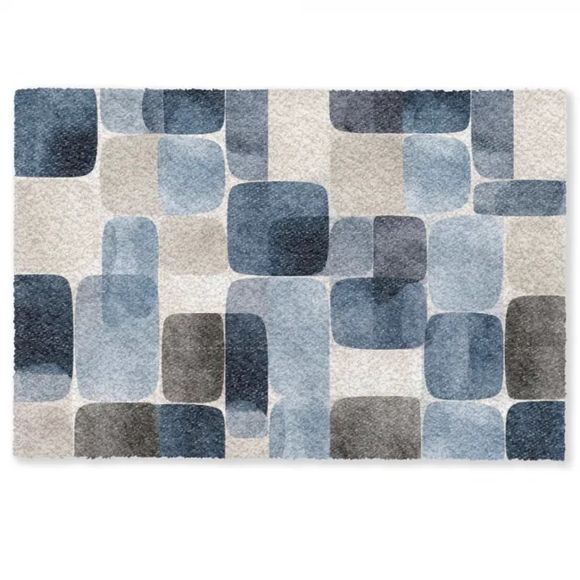 Deurmat - Patroon - Blauw - Vierkanten