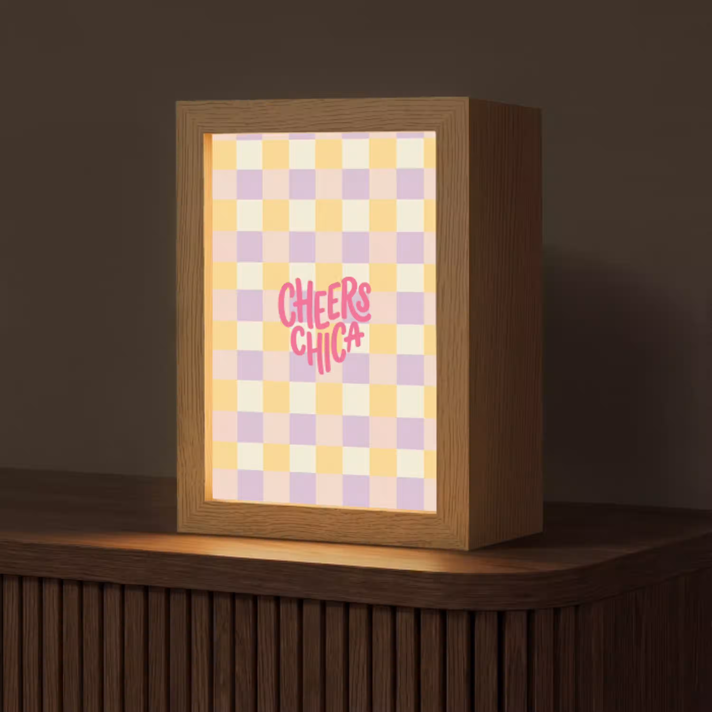 Cheers Chica - Ruitjes - Lila - Geel Light Box met kabel (Tafellamp) klein -z3d_website