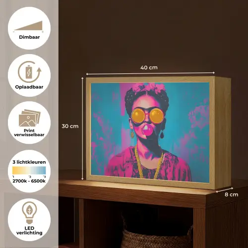 Vrouw - Kauwgom - Zonnebril - Oranje Light Box met batterij (Wandlamp) middel -USP_websiteoverzichtNL