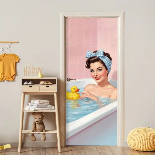 Badkamer - Eend - Blauw deurposter klein -sfeer4