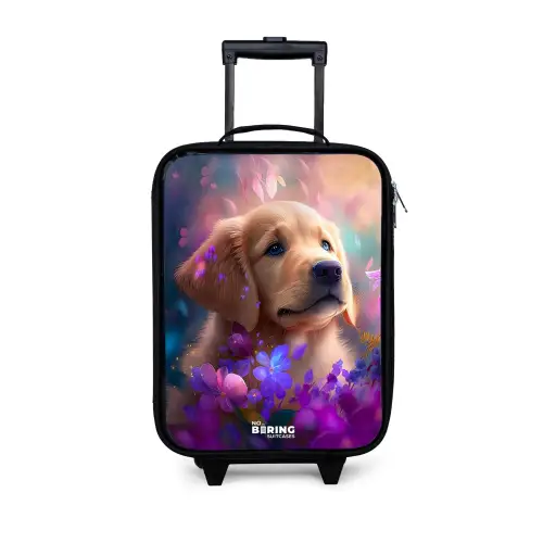 Jonge hond tussen felgekleurde bloemen Kinderkoffer - Zwart klein -3d