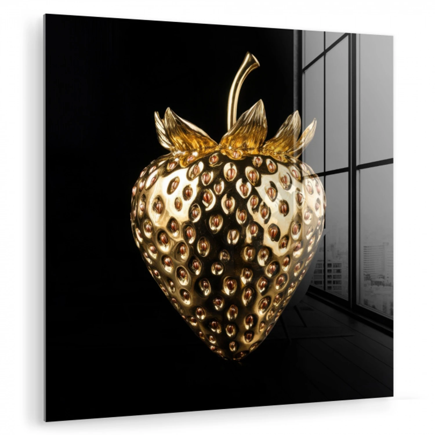 Aardbei - Goud - Zwart - Chrome plexiglas 5mm klein -zzzproduct_nieuw