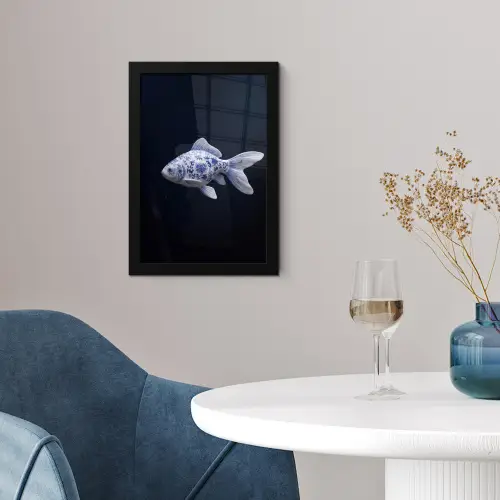 Porselein - Goudvis - Delfts - Blauw fotolijst zwart zonder passe partout klein -sfeer4