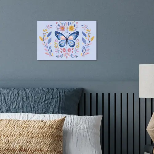 Vlinder - Lichtblauw - Sierlijk - Bloemen poster papier klein -sfeer2