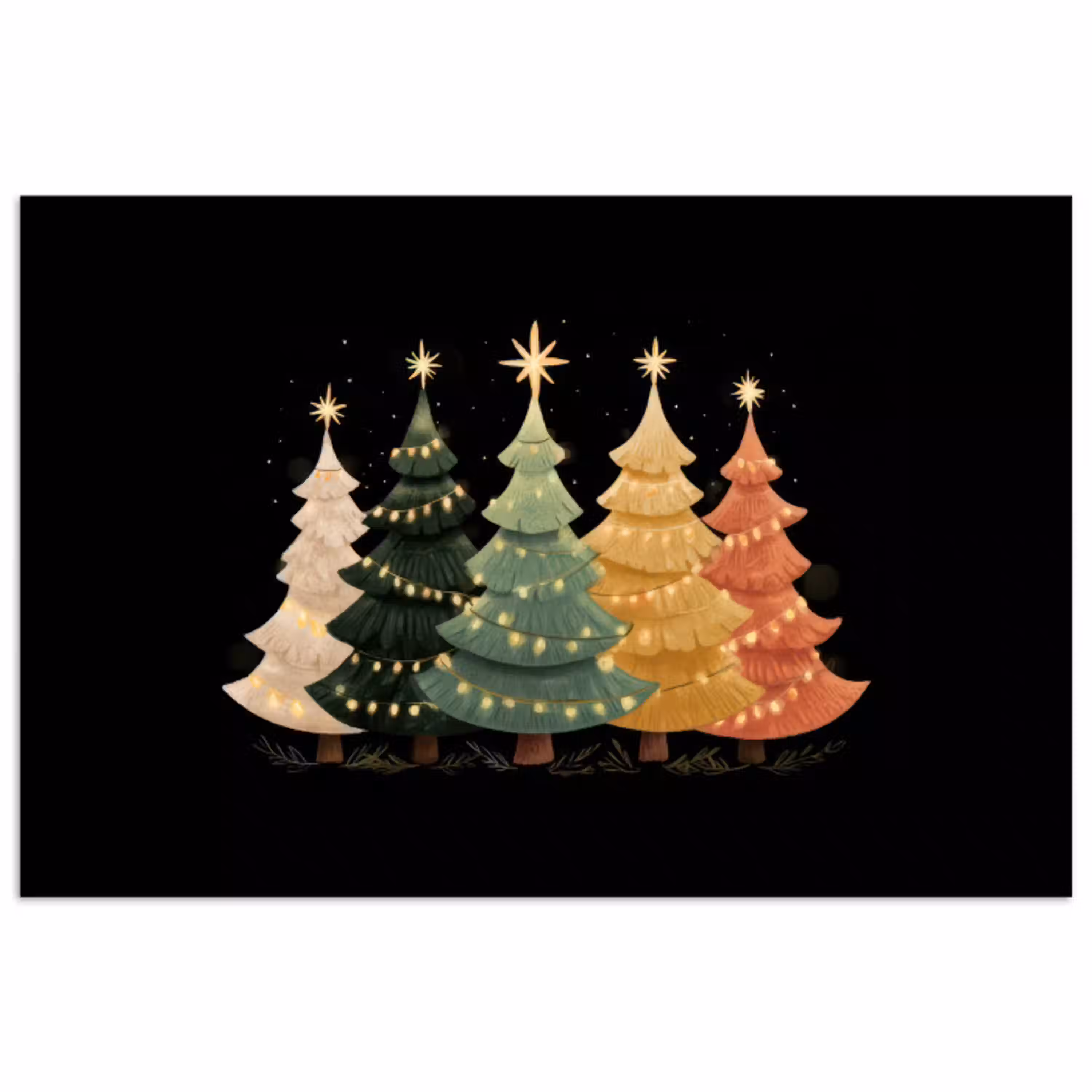 Kerstbomen - Kleurrijk - Lichtjes - Ster poster papier klein -3d