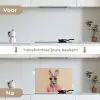 Grijs - Konijn - Blouse - Strik keuken achterwand spatscherm klein -voor_na_NL