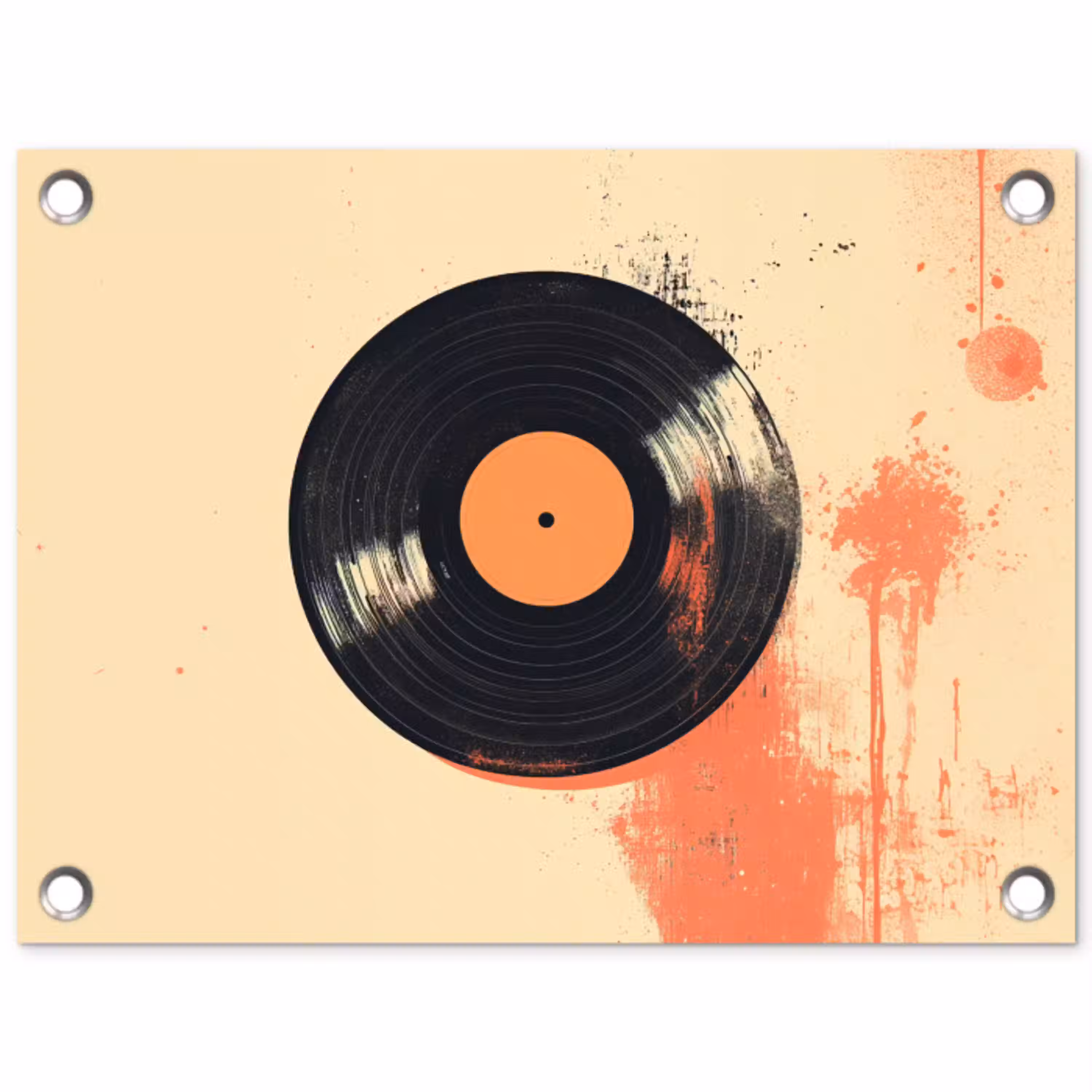 Vinylplaat - Zwart - Verfspatten - Retro tuinposter los doek klein -3d