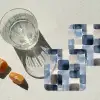Patroon - Blauw - Vierkanten onderzetter kurk middel -sfeer4