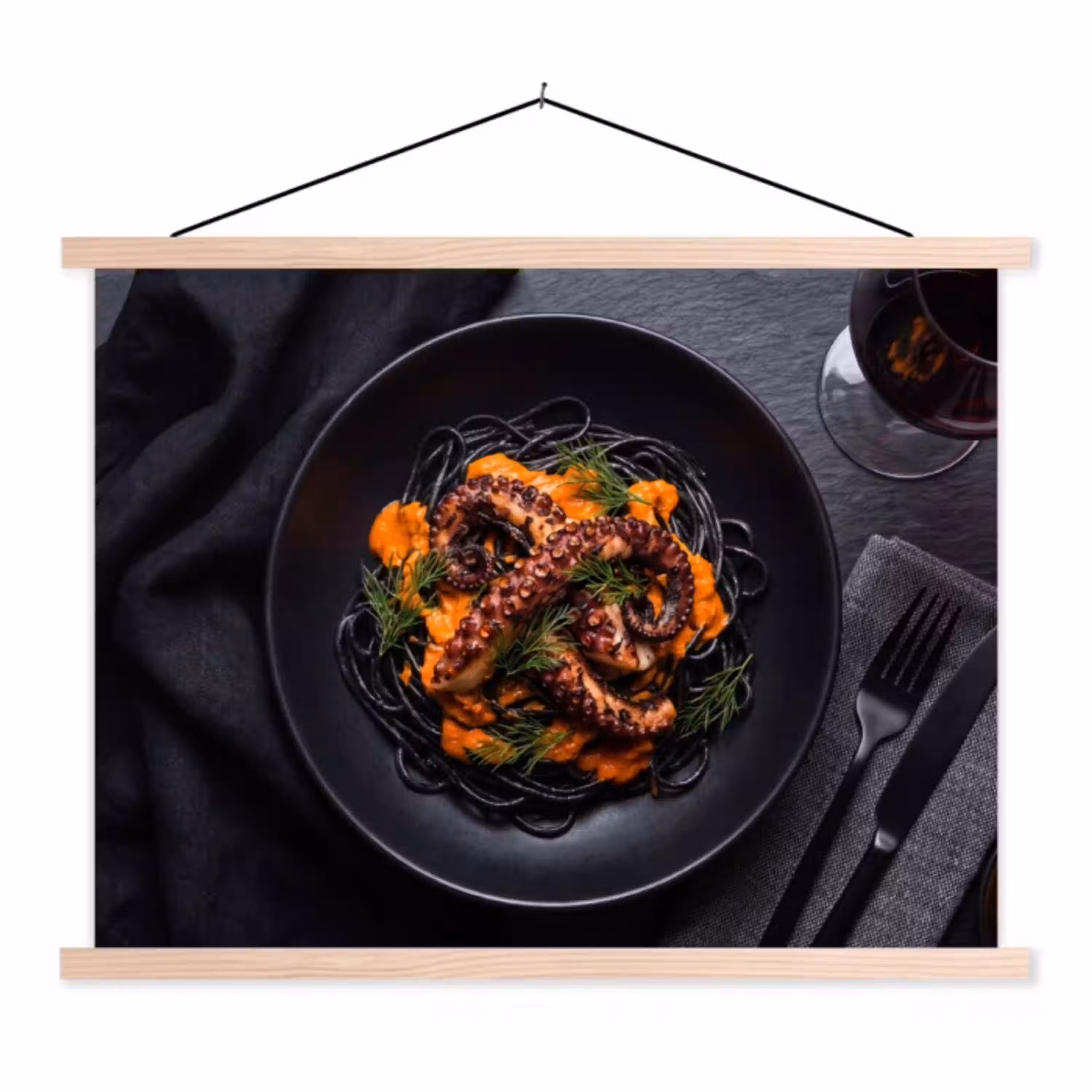 Eten - Octopus - Modern textielposter latten blank klein -3d