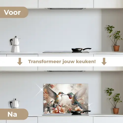 Kolibrie - Vogels - Bloemen - Natuur keuken achterwand spatscherm klein -voor_na_NL