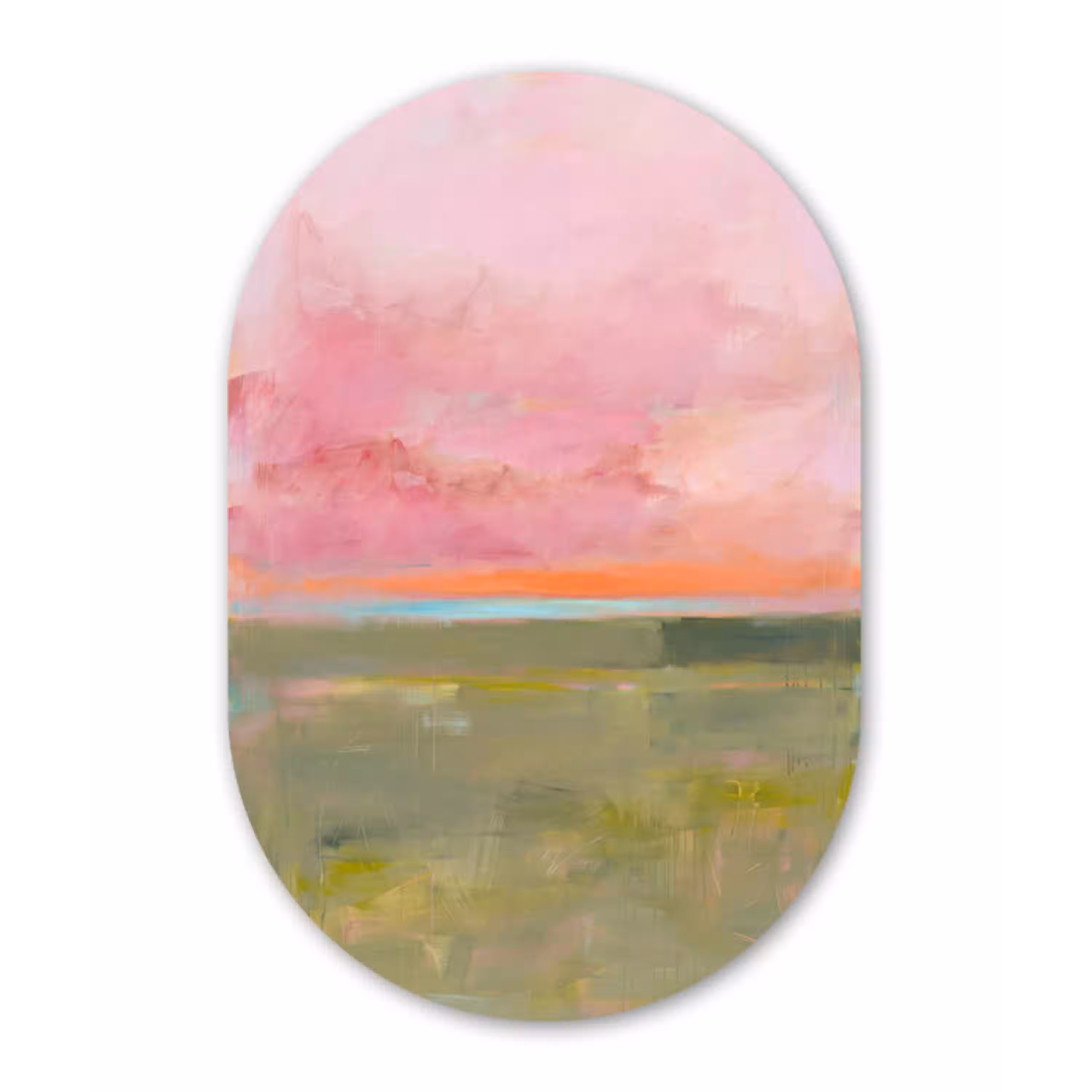 Abstract - Landschap - Modern - Roze - Oranje Wandcirkel Ovaal Aluminium middel -3d