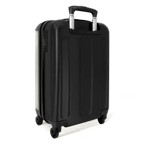 Vos en konijn omringd door groene blaadjes en stippen NBS - Handbagage koffer - Volwassenen Unisex middel -achterkant