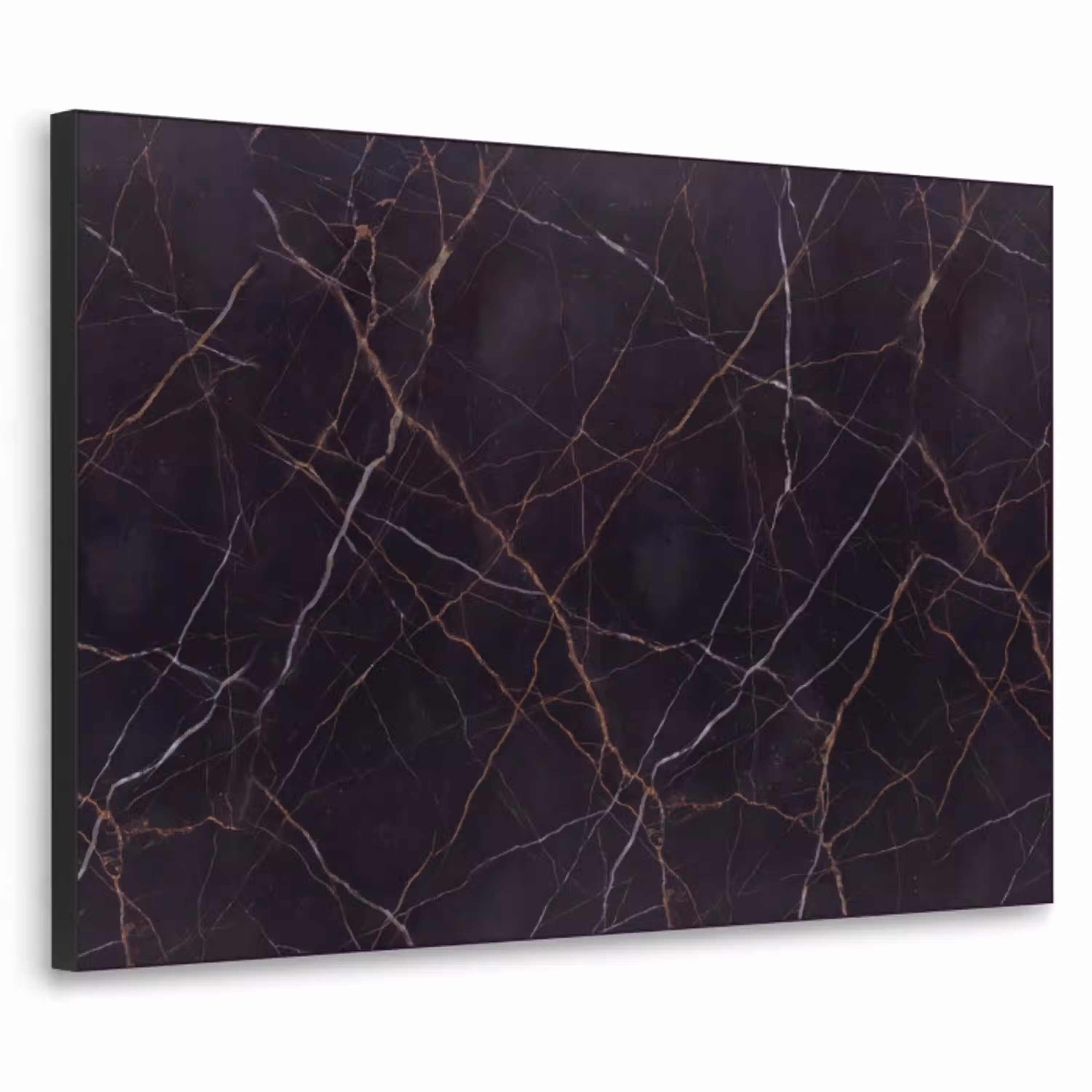 Natuursteen - Marmerpatroon - Abstract - Modern - Zwart - Goud Textielframe zwart klein -3d