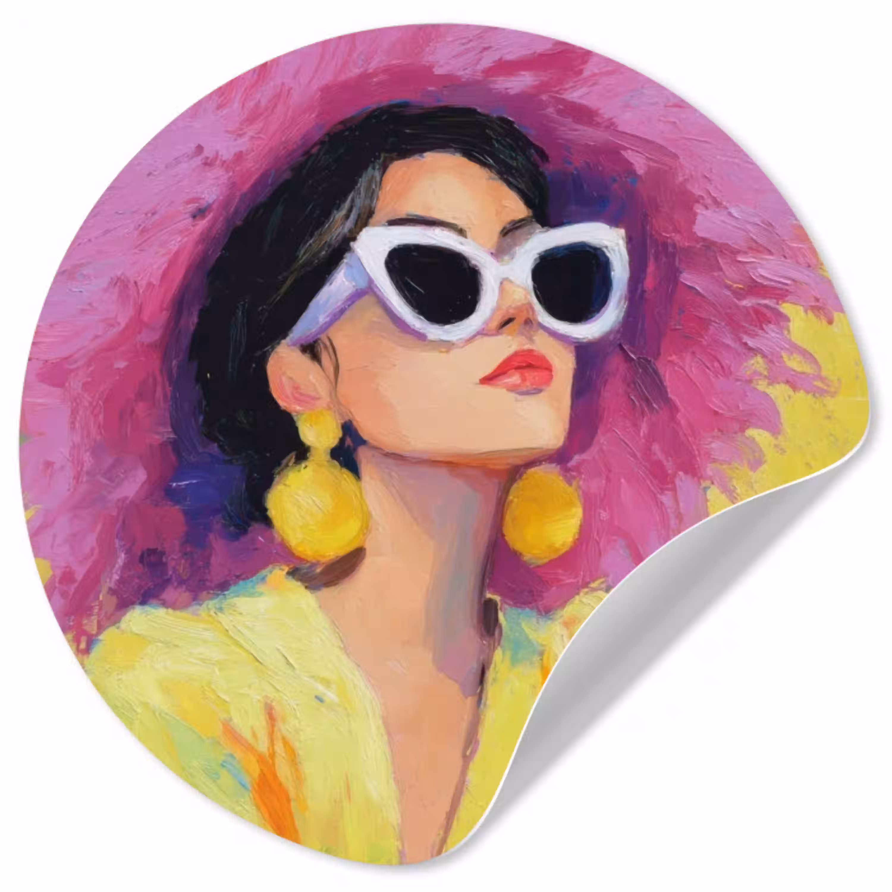 Vrouw - Hoed - Paars - Wijn Wandcirkel behangsticker klein -3d