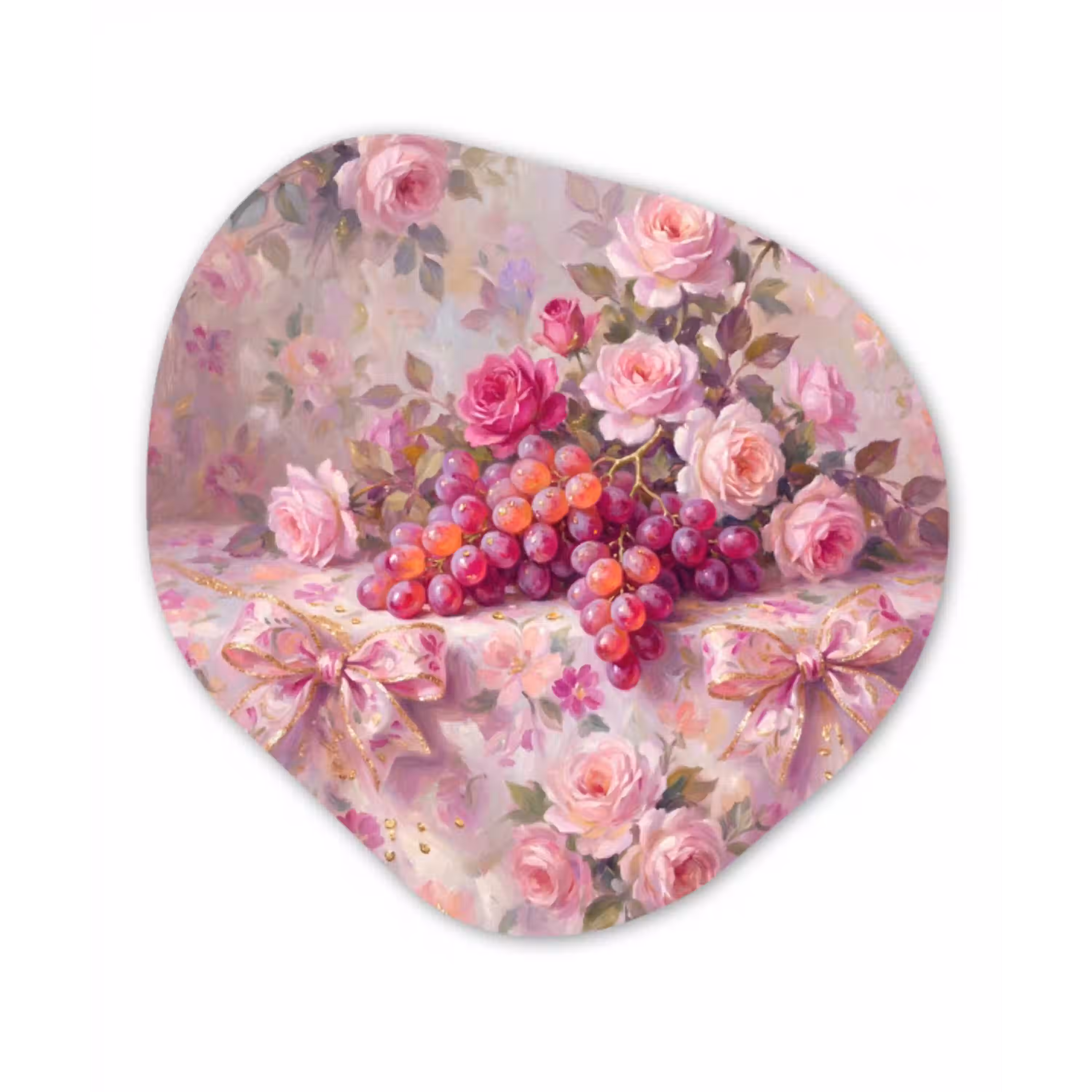 Eten - Bloemen - Stilleven - Roze - Goud Wandcirkel Organisch Aluminium middel -3d