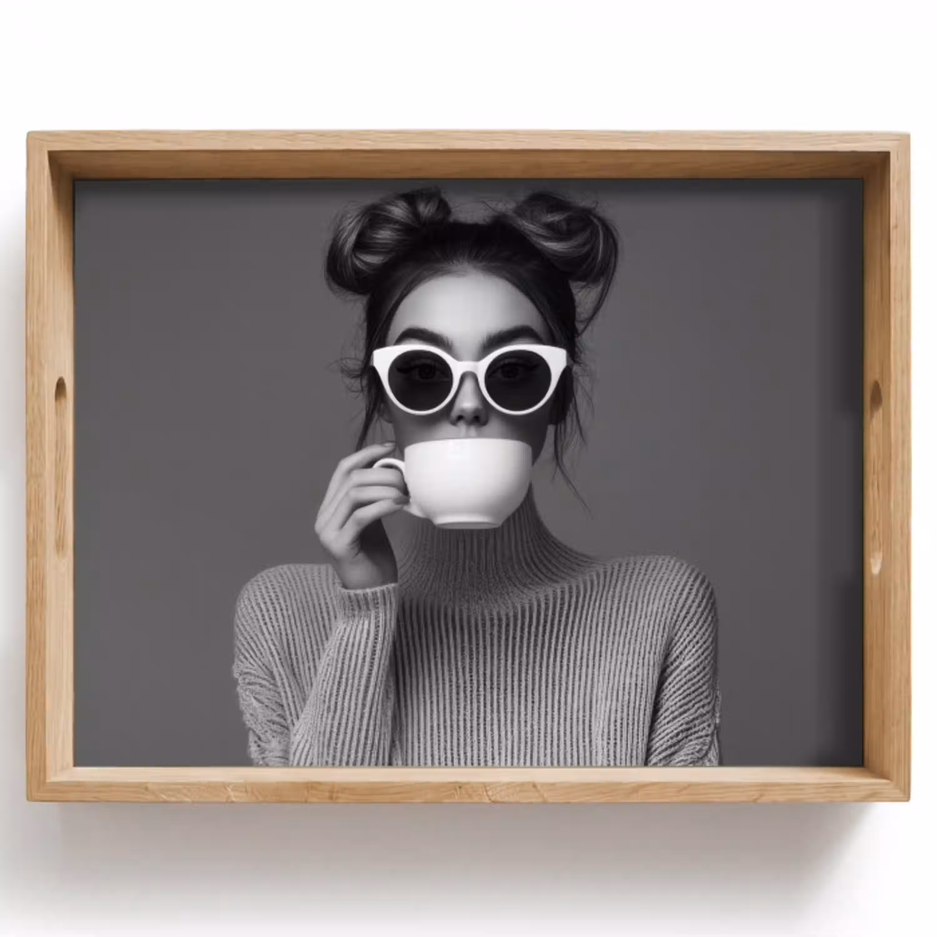 Vrouw - Koffie - Zwart - Wit Dienblad Rechthoek middel -z3d_shopping