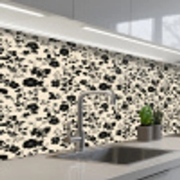 Bloemen - Dessin - Zwart keuken achterwand 2 middel 871 -3d_schuin