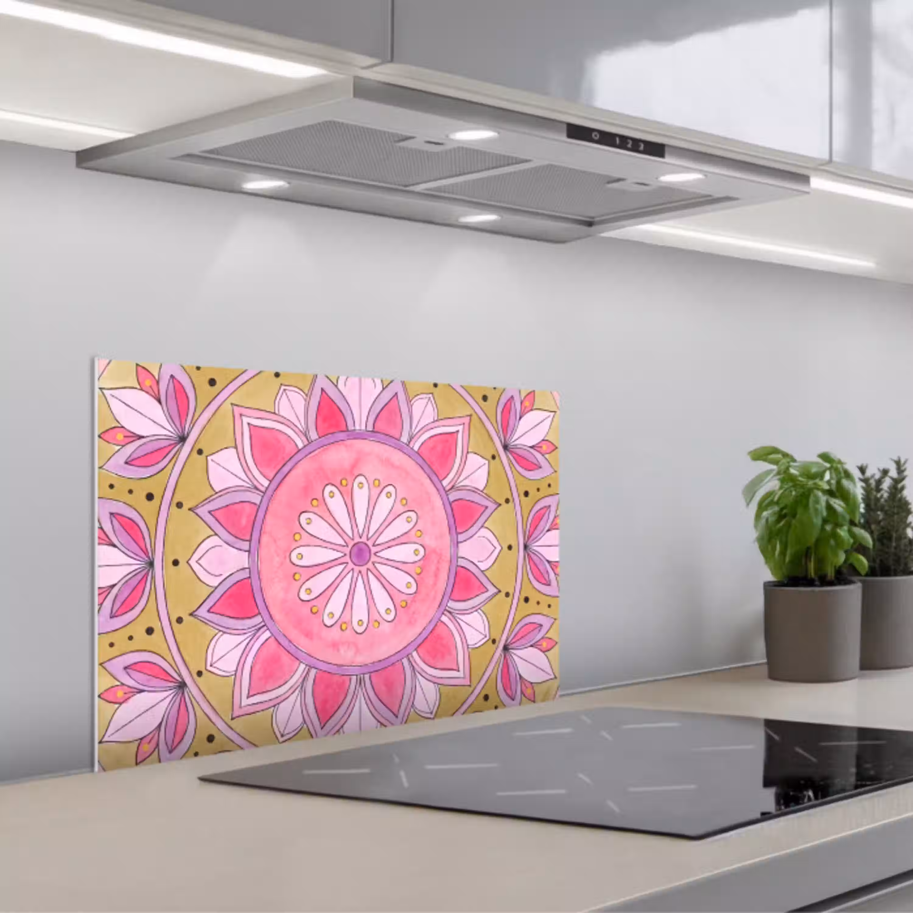 Mandala - Patroon - Kunst - Aquarel - Roze keuken achterwand spatscherm klein -3d_schuin