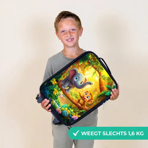 Olifant en aapje in kleurrijke jungle Kinderkoffer - Zwart klein -sfeer4_NL