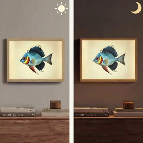 Blauw - Kieuwen - Vis - Illustratie Light Box met batterij (Wandlamp) middel -sfeer3