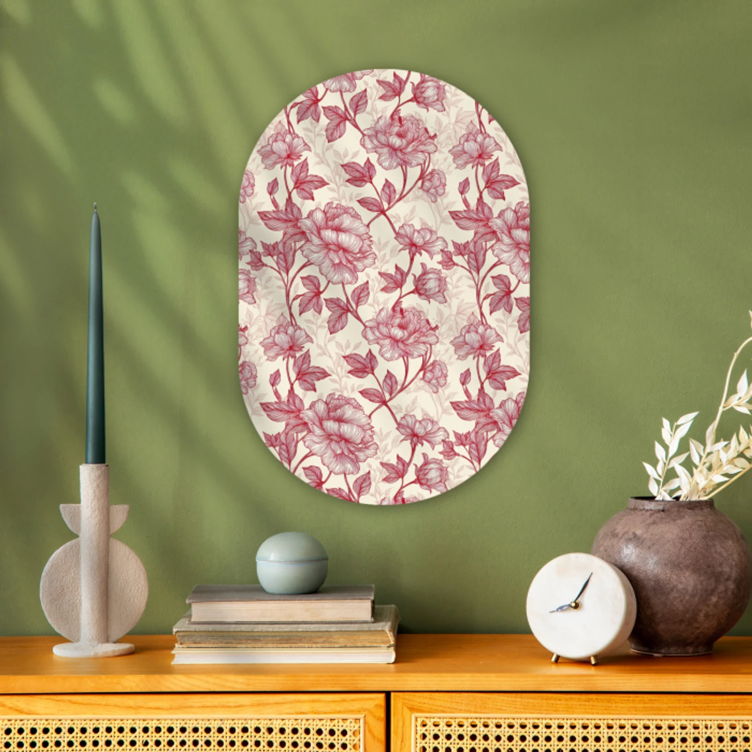 Pioenrozen - Modern -  Rood Wandcirkel Ovaal Forex klein 630 -sfeer2