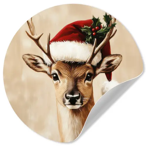 Kerst - Hert - Gewei - Rood Wandcirkel behangsticker klein -3d