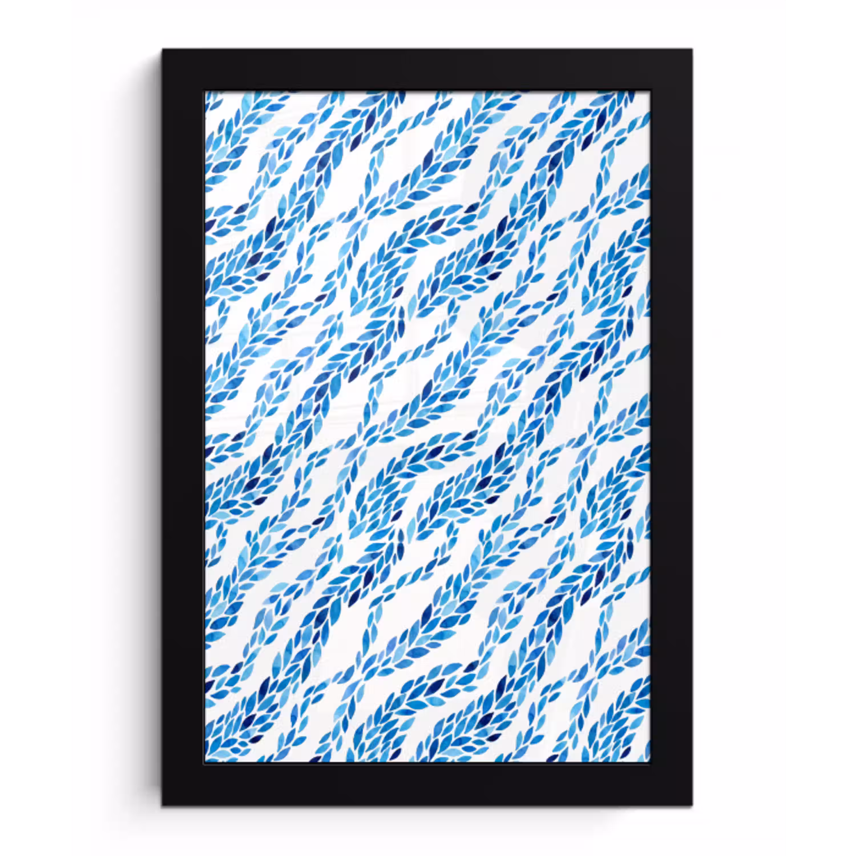 Bladeren - Aquarel - Patroon - Modern - Blauw fotolijst zwart zonder passe partout klein -3d