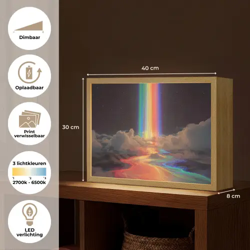Regenboog - Verticaal - Sterrenhemel - Wolken Light Box met batterij (Wandlamp) middel -USP_websiteoverzichtNL